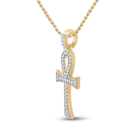 10kt Yellow Gold Men's Round Diamond Ankh Cross Charm Pendant - Exquisite Elegance - Splendid Jewellery