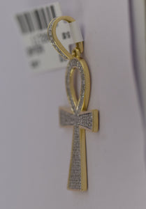 10kt Yellow Gold Men's Round Diamond Ankh Cross Charm Pendant - Exquisite Elegance - Splendid Jewellery