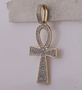 10kt Yellow Gold Men's Round Diamond Ankh Cross Charm Pendant - Exquisite Elegance - Splendid Jewellery