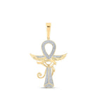 10kt Yellow Gold Men's Round Diamond Ankh Eye Cross Charm Pendant - 1/3 Cttw | Splendid Jewellery - Splendid Jewellery