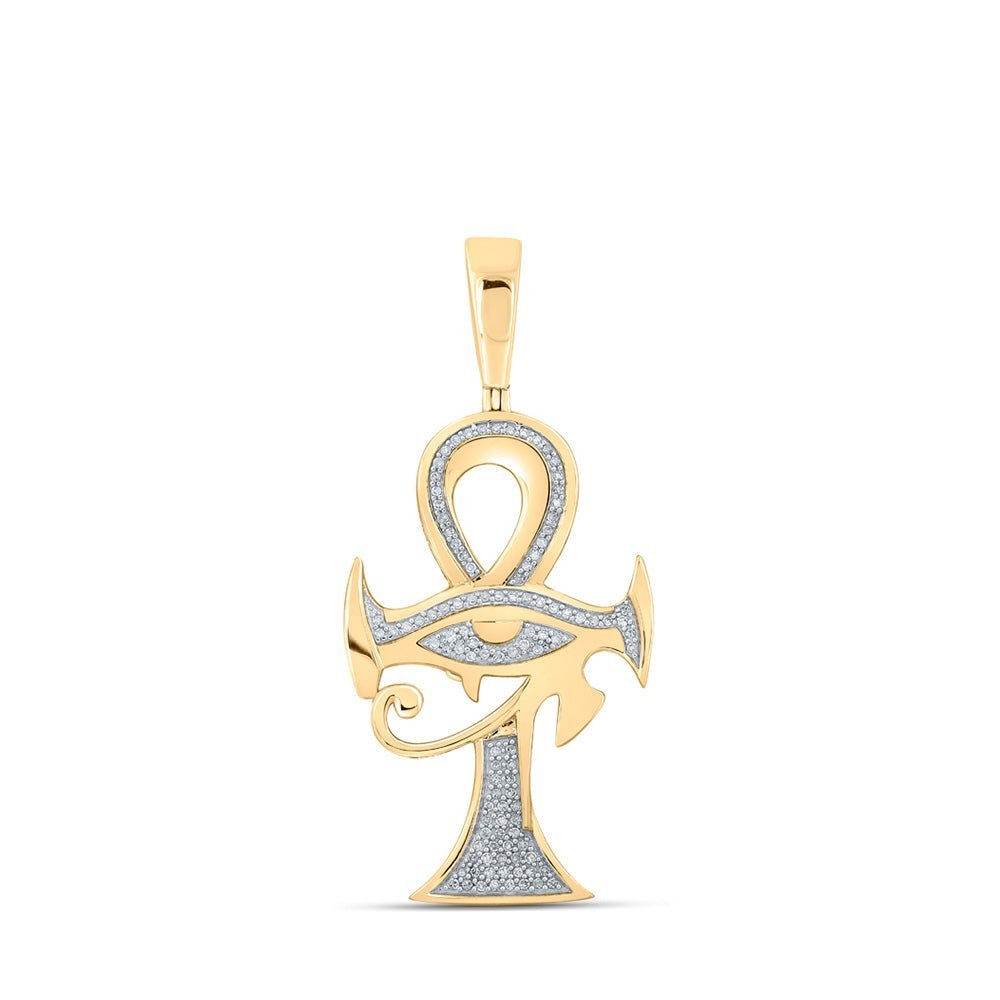 10kt Yellow Gold Men's Round Diamond Ankh Eye Cross Charm Pendant - 1/3 Cttw | Splendid Jewellery - Splendid Jewellery
