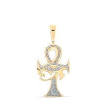 Load image into Gallery viewer, 10kt Yellow Gold Men's Round Diamond Ankh Eye Cross Charm Pendant - 1/3 Cttw | Splendid Jewellery - Splendid Jewellery