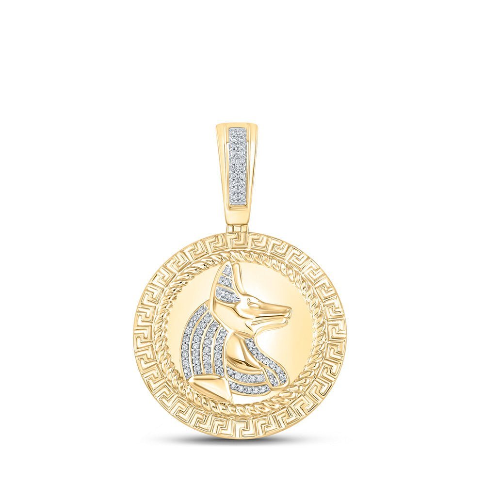 10kt Yellow Gold Men's Round Diamond Anubis Egypt Circle Charm Pendant - 1/5 Cttw | Splendid Jewellery - Splendid Jewellery