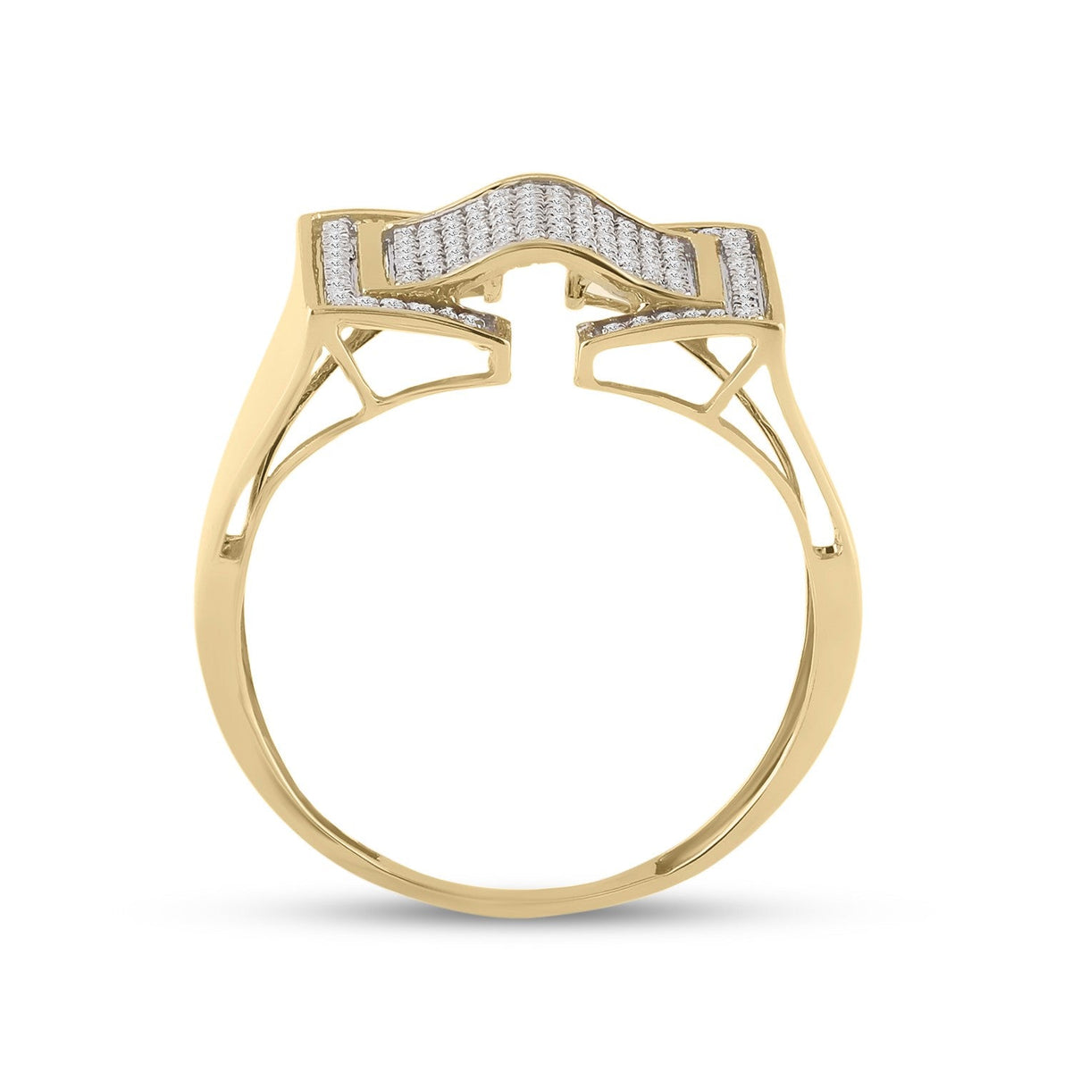 10kt Yellow Gold Men's Round Diamond Arched Fashion Ring - A Dazzling Statement Piece - Splendid Jewellery