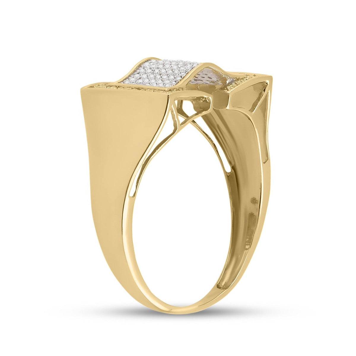 10kt Yellow Gold Men's Round Diamond Arched Fashion Ring - A Dazzling Statement Piece - Splendid Jewellery