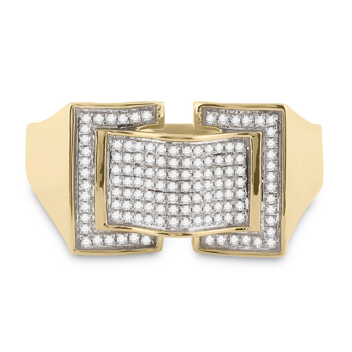 10kt Yellow Gold Men's Round Diamond Arched Fashion Ring - A Dazzling Statement Piece - Splendid Jewellery