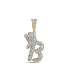 10kt Yellow Gold Mens Round Diamond B Crown Letter Charm Pendant 1 - 1/3 Cttw - Splendid Jewellery