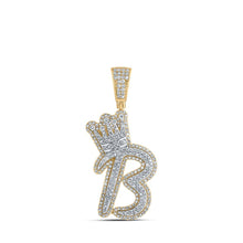 Load image into Gallery viewer, 10kt Yellow Gold Mens Round Diamond B Crown Letter Charm Pendant 1 - 1/3 Cttw - Splendid Jewellery