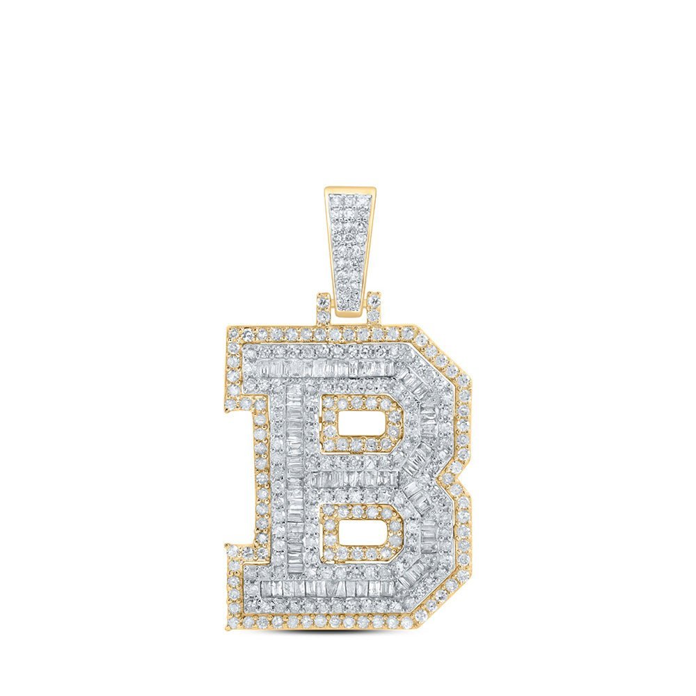 10kt Yellow Gold Men's Round Diamond B Initial Letter Charm Pendant - 1 - 3/8 Cttw - Splendid Jewellery