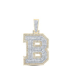 10kt Yellow Gold Men's Round Diamond B Initial Letter Charm Pendant - 1 - 3/8 Cttw - Splendid Jewellery