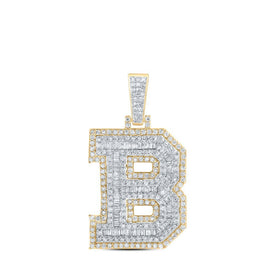 10kt Yellow Gold Men's Round Diamond B Initial Letter Charm Pendant - 1 - 3/8 Cttw - Splendid Jewellery
