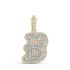 10kt Yellow Gold Men's Round Diamond B Initial Letter Charm Pendant - 1/4 Cttw | Splendid Jewellery - Splendid Jewellery