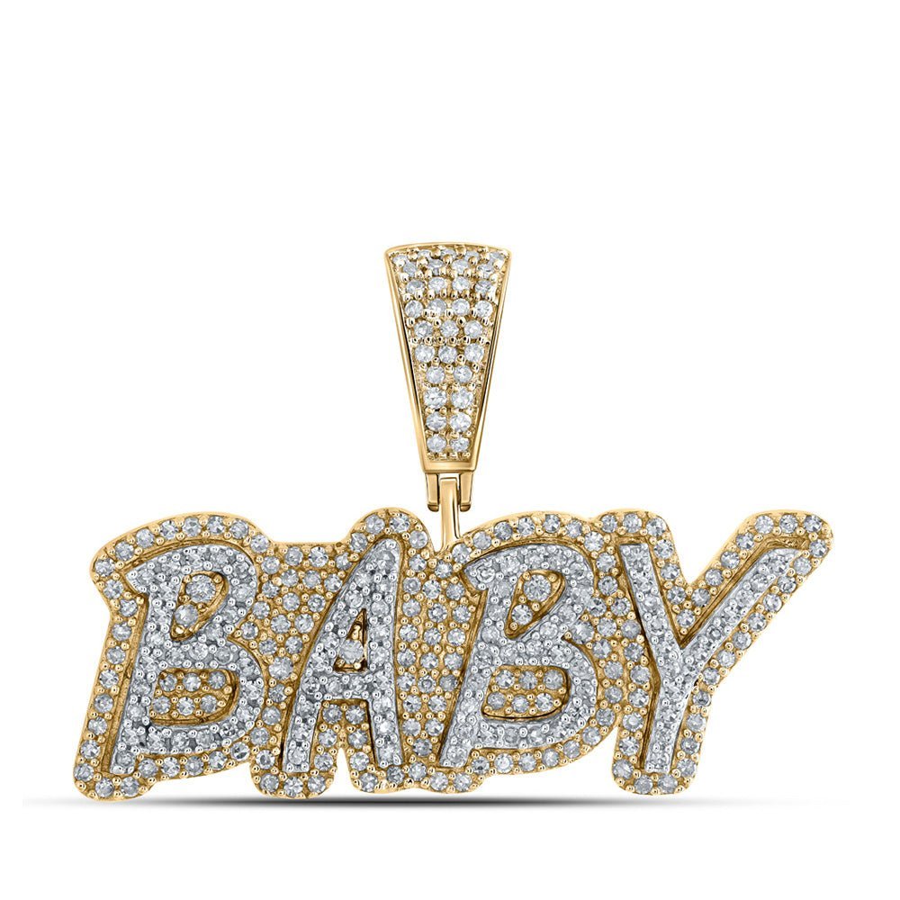 10kt Yellow Gold Men's Round Diamond BABY Charm Pendant 7/8 Cttw - Exquisite Elegance - Splendid Jewellery