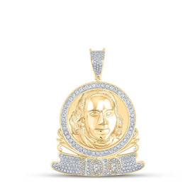 10kt Yellow Gold Men's Round Diamond Ben Franklin 100 Charm Pendant - 1 - 1/5 Cttw | Splendid Jewellery - Splendid Jewellery