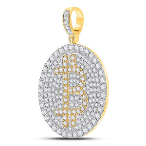 10kt Yellow Gold Men's Round Diamond Bitcoin Circle Charm Pendant - 2 - 1/2 Cttw | Splendid Jewellery - Splendid Jewellery