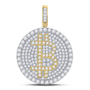 10kt Yellow Gold Men's Round Diamond Bitcoin Circle Charm Pendant - 2 - 1/2 Cttw | Splendid Jewellery - Splendid Jewellery