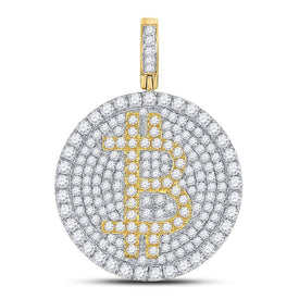 10kt Yellow Gold Men's Round Diamond Bitcoin Circle Charm Pendant - 2 - 1/2 Cttw | Splendid Jewellery - Splendid Jewellery