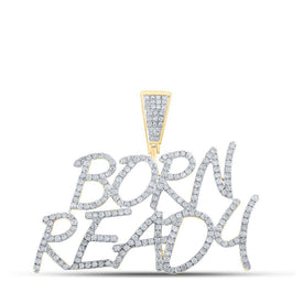 10kt Yellow Gold Men's Round Diamond Born Ready Charm Pendant - 1 - 1/3 Cttw - Splendid Jewellery