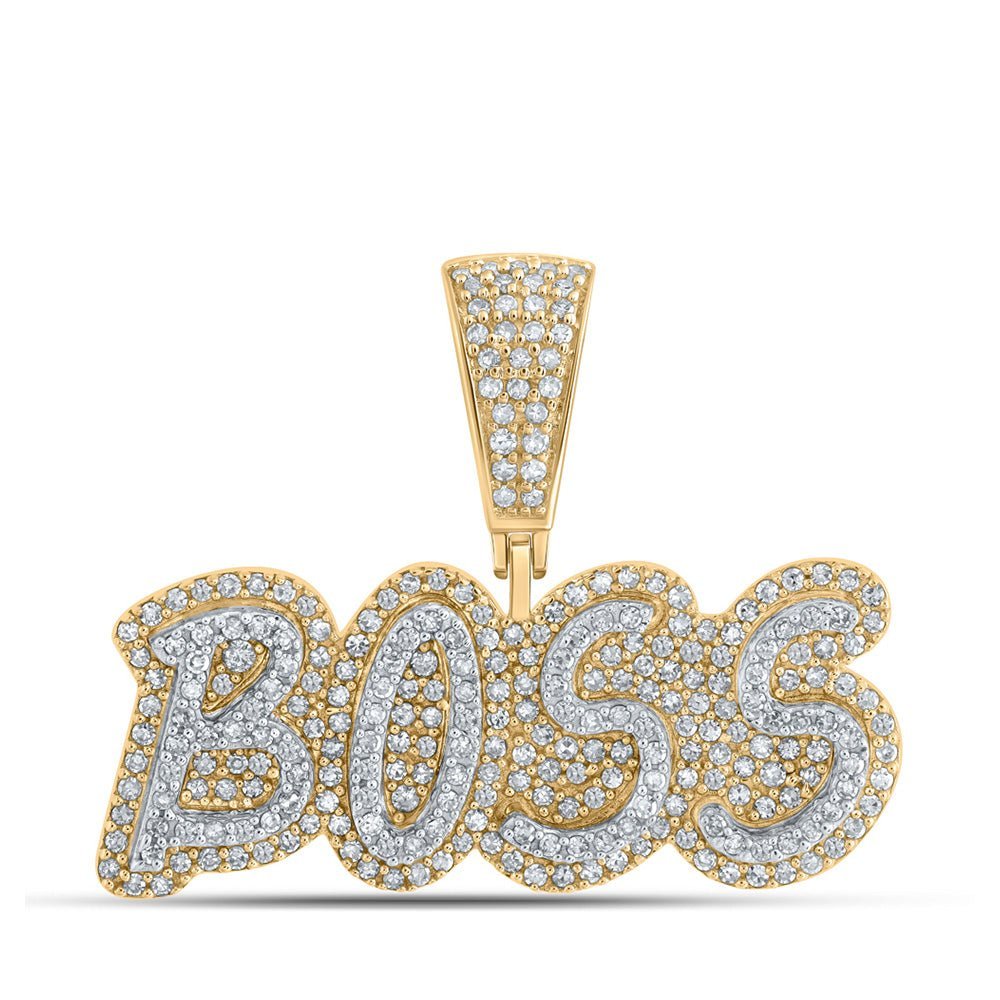 10kt Yellow Gold Men's Round Diamond BOSS Charm Pendant - 3/4 Cttw | Splendid Jewellery - Splendid Jewellery