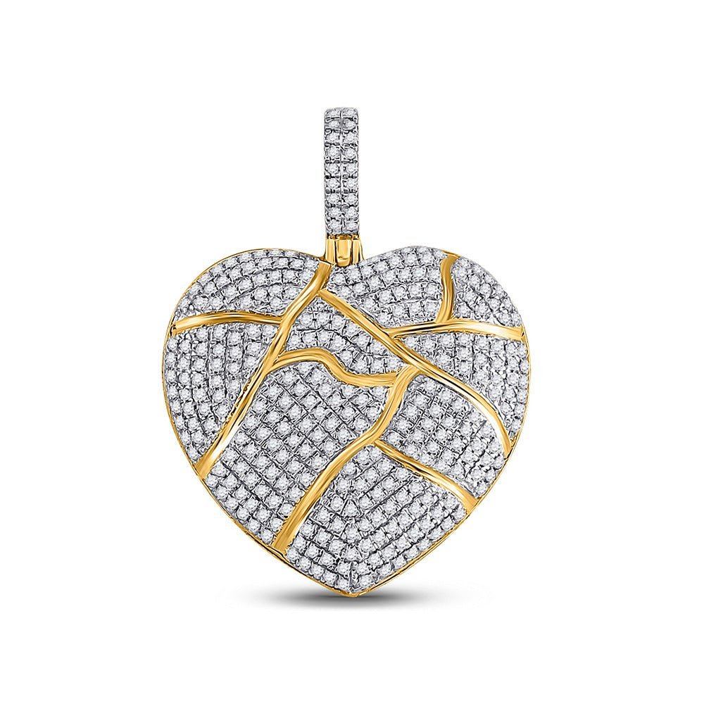10kt Yellow Gold Men's Round Diamond Broken Heart Charm Pendant - 1 Cttw - Splendid Jewellery