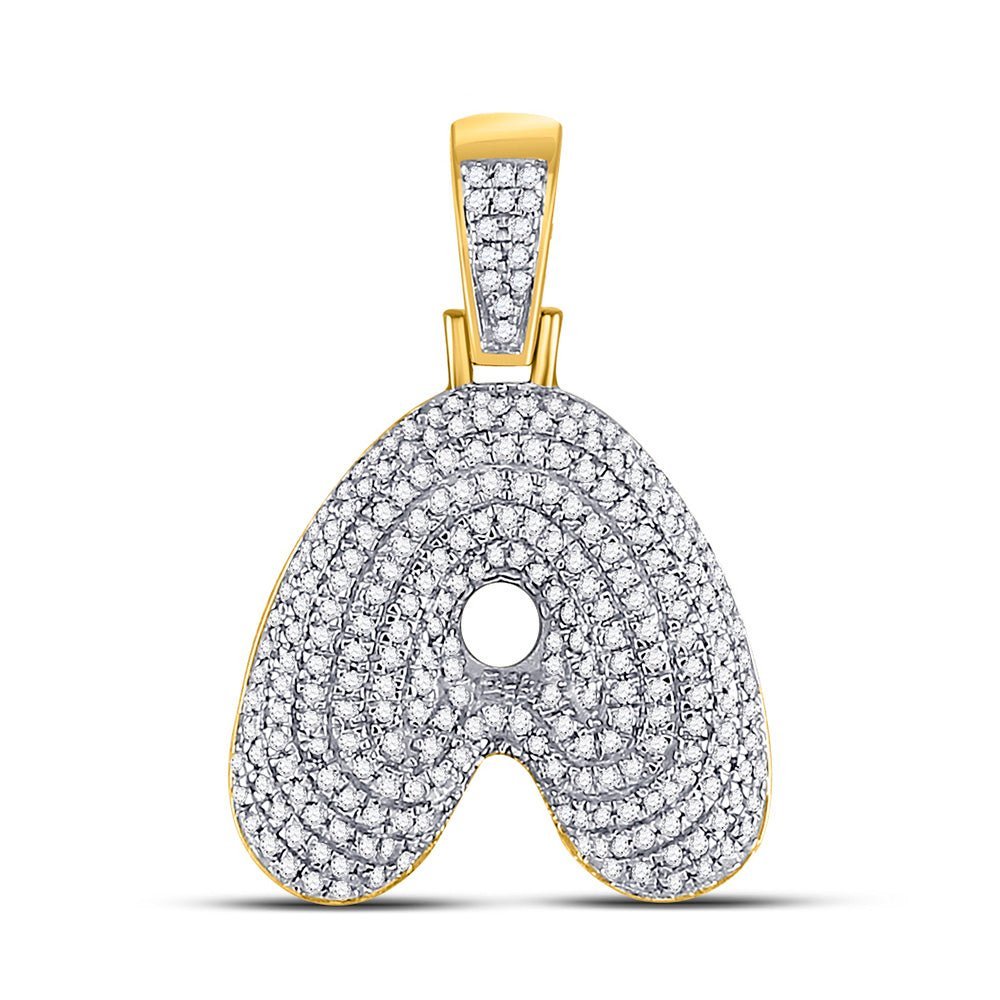 10kt Yellow Gold Men's Round Diamond Bubble A Letter Charm Pendant 3/4 Cttw - Exquisite Diamond Elegance - Splendid Jewellery