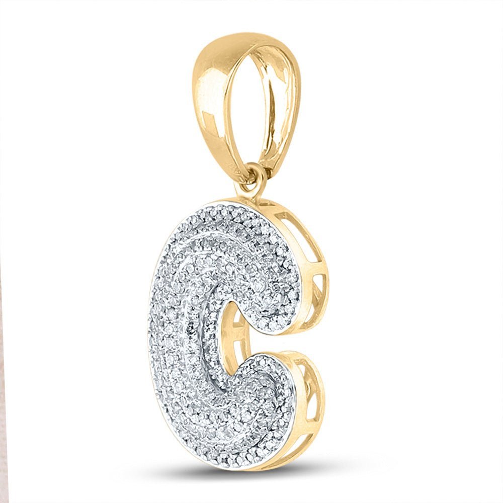 10kt Yellow Gold Men's Round Diamond Bubble C Letter Charm Pendant 1/2 Cttw - A Dazzling Statement Piece for Men - Splendid Jewellery