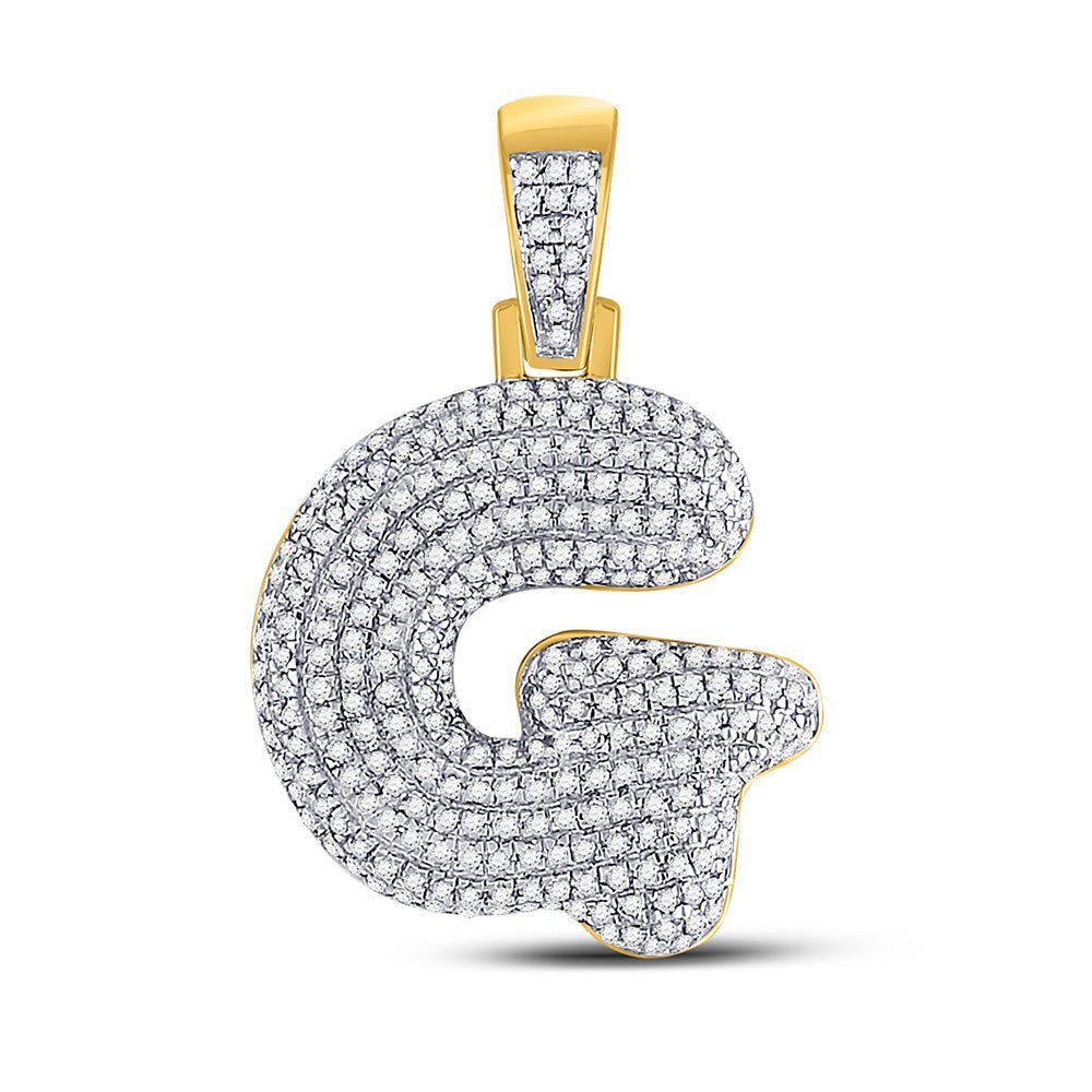 10kt Yellow Gold Men's Round Diamond Bubble G Letter Charm Pendant 3/4 Cttw - A Dazzling Statement Piece for Stylish Men - Splendid Jewellery