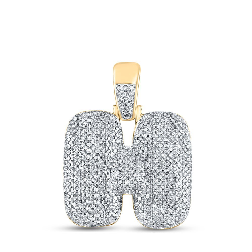 10kt Yellow Gold Men's Round Diamond Bubble H Letter Charm Pendant - 7/8 Cttw | Splendid Jewellery - Splendid Jewellery