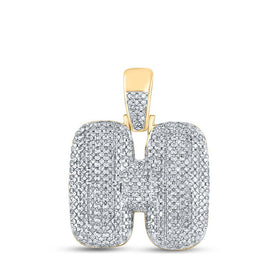 10kt Yellow Gold Men's Round Diamond Bubble H Letter Charm Pendant - 7/8 Cttw | Splendid Jewellery - Splendid Jewellery