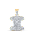 10kt Yellow Gold Men's Round Diamond Bubble I Letter Charm Pendant 3/4 Cttw - A Dazzling Statement Piece for Men - Splendid Jewellery