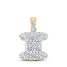 Load image into Gallery viewer, 10kt Yellow Gold Men's Round Diamond Bubble I Letter Charm Pendant 3/4 Cttw - A Dazzling Statement Piece for Men - Splendid Jewellery