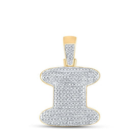 10kt Yellow Gold Men's Round Diamond Bubble I Letter Charm Pendant 3/4 Cttw - A Dazzling Statement Piece for Men - Splendid Jewellery