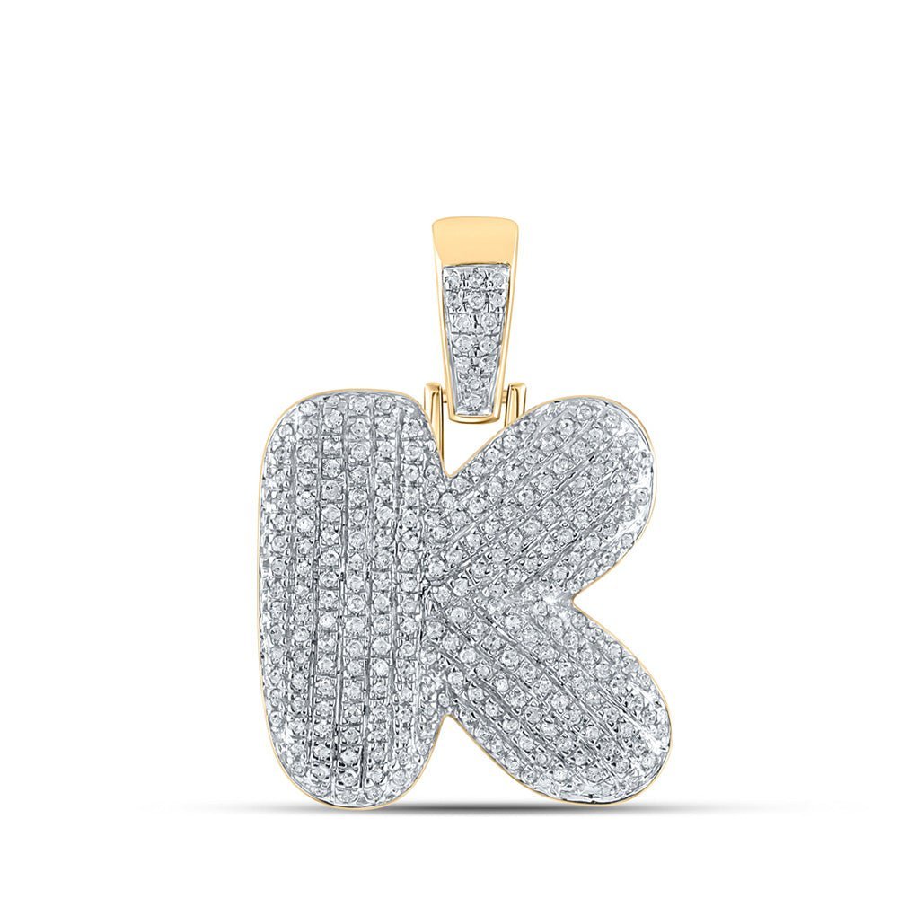 10kt Yellow Gold Men's Round Diamond Bubble K Letter Charm Pendant 3/4 Cttw - Splendid Jewellery