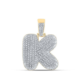 10kt Yellow Gold Men's Round Diamond Bubble K Letter Charm Pendant 3/4 Cttw - Splendid Jewellery