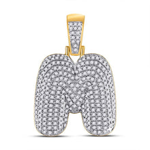 Load image into Gallery viewer, 10kt Yellow Gold Men&#39;s Round Diamond Bubble M Letter Charm Pendant 3/4 Cttw - A Dazzling Statement Piece Top view from the 10Kt Yellow Gold Mens Round Diamond Bubble M Letter Charm Pendant 3 4 Cttwpin246673 collection by Splendid Jewellery