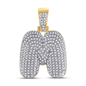 10kt Yellow Gold Men's Round Diamond Bubble M Letter Charm Pendant 3/4 Cttw - A Dazzling Statement Piece - Splendid Jewellery