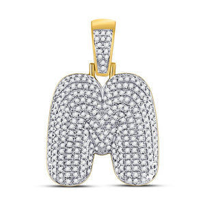 10kt Yellow Gold Men's Round Diamond Bubble M Letter Charm Pendant 3/4 Cttw - A Dazzling Statement Piece - Splendid Jewellery