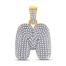 Load image into Gallery viewer, 10kt Yellow Gold Men's Round Diamond Bubble M Letter Charm Pendant 3/4 Cttw - A Dazzling Statement Piece - Splendid Jewellery