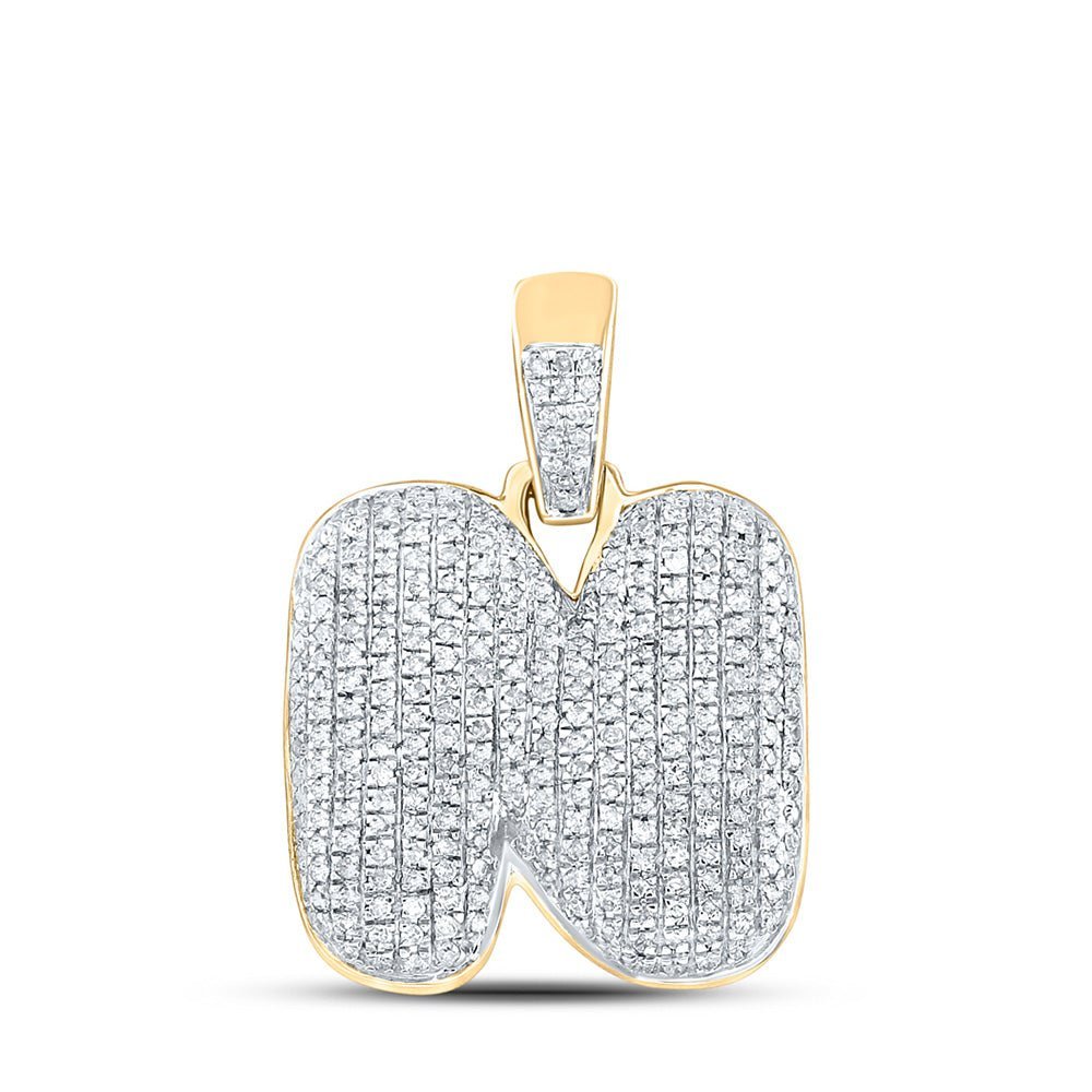 10kt Yellow Gold Men's Round Diamond Bubble N Letter Charm Pendant 7/8 Cttw - Splendid Jewellery