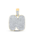 10kt Yellow Gold Men's Round Diamond Bubble N Letter Charm Pendant 7/8 Cttw - Splendid Jewellery