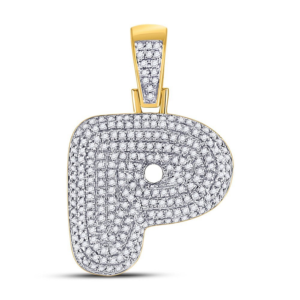 10kt Yellow Gold Men's Round Diamond Bubble P Letter Charm Pendant 3/4 Cttw - A Dazzling Statement Piece for Stylish Men - Splendid Jewellery