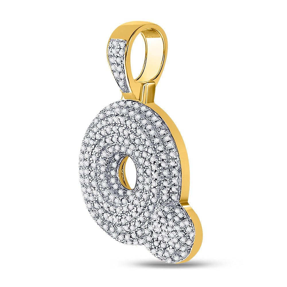10kt Yellow Gold Men's Round Diamond Bubble Q Letter Charm Pendant 3/4 Cttw | Splendid Jewellery - Splendid Jewellery