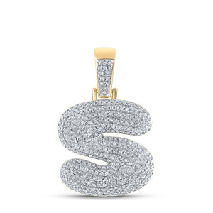 10kt Yellow Gold Men's Round Diamond Bubble S Letter Charm Pendant - 3/4 Cttw | Splendid Jewellery - Splendid Jewellery