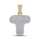 10kt Yellow Gold Men's Round Diamond Bubble T Letter Charm Pendant - Captivating Brilliance - Splendid Jewellery
