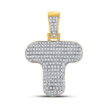 Load image into Gallery viewer, 10kt Yellow Gold Men's Round Diamond Bubble T Letter Charm Pendant - Captivating Brilliance - Splendid Jewellery