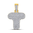 10kt Yellow Gold Men's Round Diamond Bubble T Letter Charm Pendant - Captivating Brilliance - Splendid Jewellery