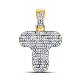 10kt Yellow Gold Men's Round Diamond Bubble T Letter Charm Pendant - Captivating Brilliance - Splendid Jewellery