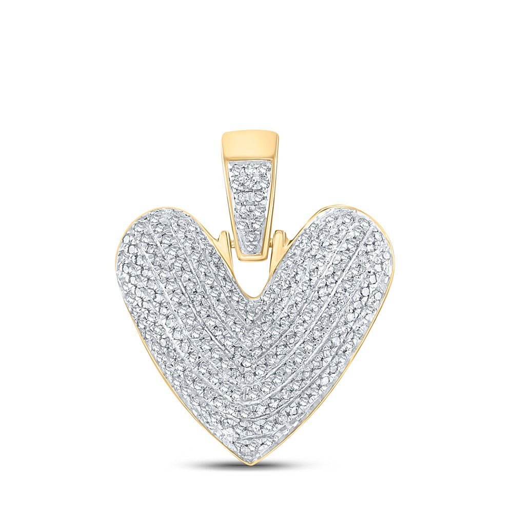 10kt Yellow Gold Men's Round Diamond Bubble V Letter Charm Pendant 5/8 Cttw - Luxurious Jewelry - Splendid Jewellery
