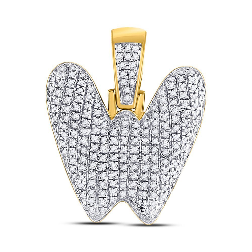 10kt Yellow Gold Men's Round Diamond Bubble W Letter Pendant - 1/2 Cttw - Splendid Jewellery