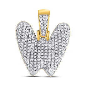 10kt Yellow Gold Men's Round Diamond Bubble W Letter Pendant - 1/2 Cttw - Splendid Jewellery